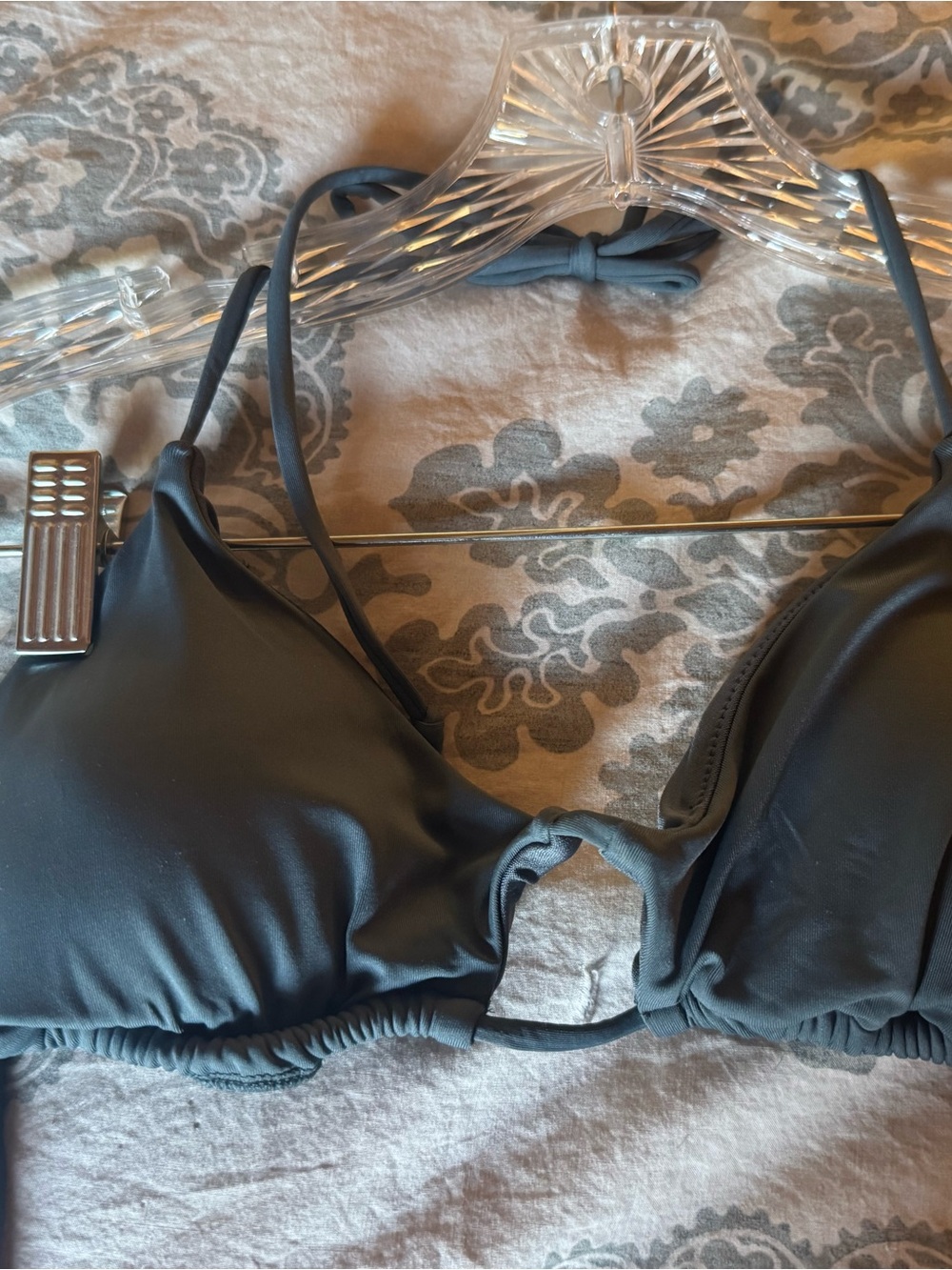 O'Neill Slate Blue Ruched Triangle Bikini Top with keyhole front